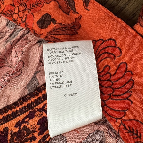 Urban Outfitters Top Womens S Orange Floral Cropped Bell Sleeve Indie Boho Fall - Picture 10 of 12